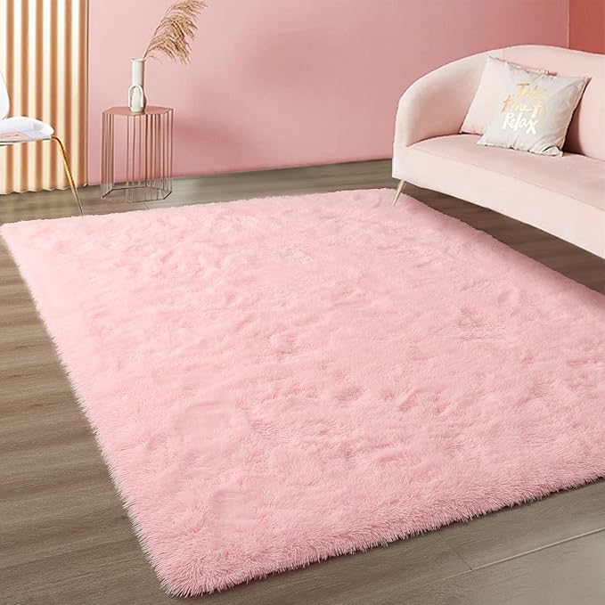 Merelax Pink Area Rugs for Living Room Bedroom Girls, 4x6 Soft Fluffy Fuzzy Shag Rug for Kids Room Bedside Rug, Indoor Floor Plush Cute Carpet for Baby, Nursery, Home Decor Aesthetic