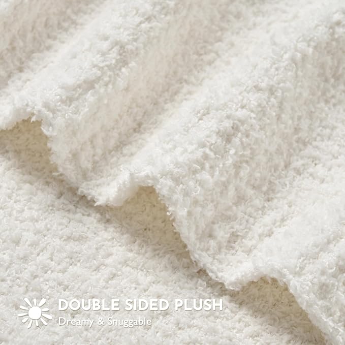 EVERGRACE Soft Plush Baby Blanket for Boys Girls, Double-Sided Fleece Fuzzy Toddler Nursery Blanket Lightweight Warm Cozy Throw Blanket for Baby Crib, Couch, Bed, Ivory White, 50"x60"