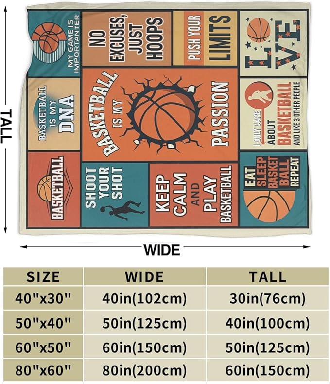 Basketball Blanket for Boys Basketball Sport Throw Blanket Soft Cozy Fleece Fuzzy Stuffed Plush Flannel Gifts for Girls Women Kids Adults 60"X80"