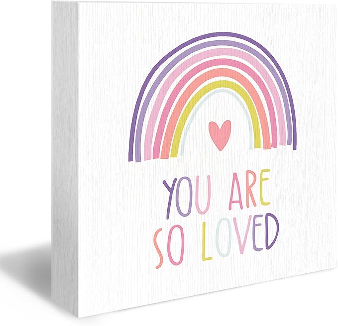 Boho Rainbow Kids Nursery Wood Box Sign - Inspirational Desk Shelf Decor, You Are So Loved Colorful Rainbow Wooden Block Plaque Box Sign for Home Kids Room Nursery Playroom Decorations