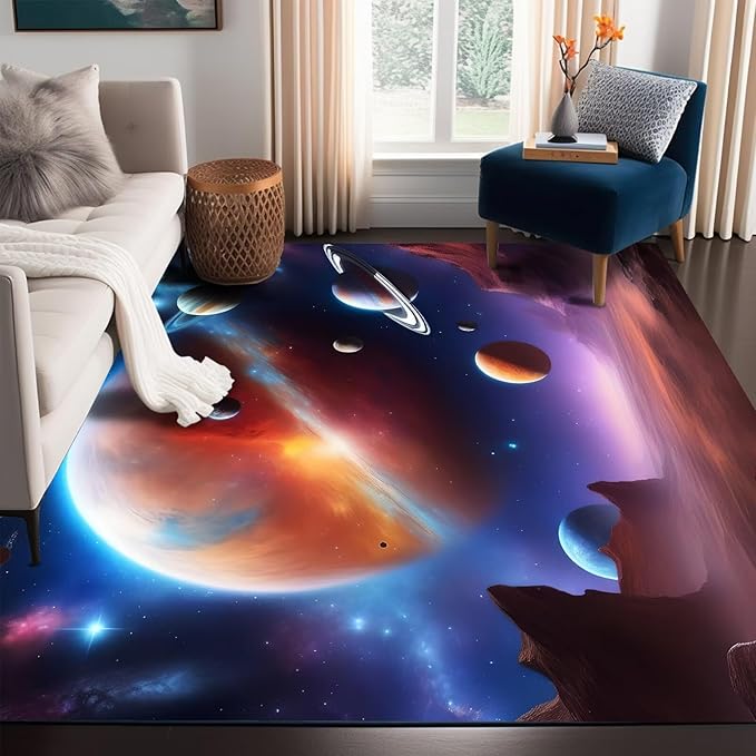 Galaxy Rug for Kids Room Rugs Alien Desert Carpet Planet Printed Throw Rugs for Boys Children Bedroom Living Room,39 in x 79 in