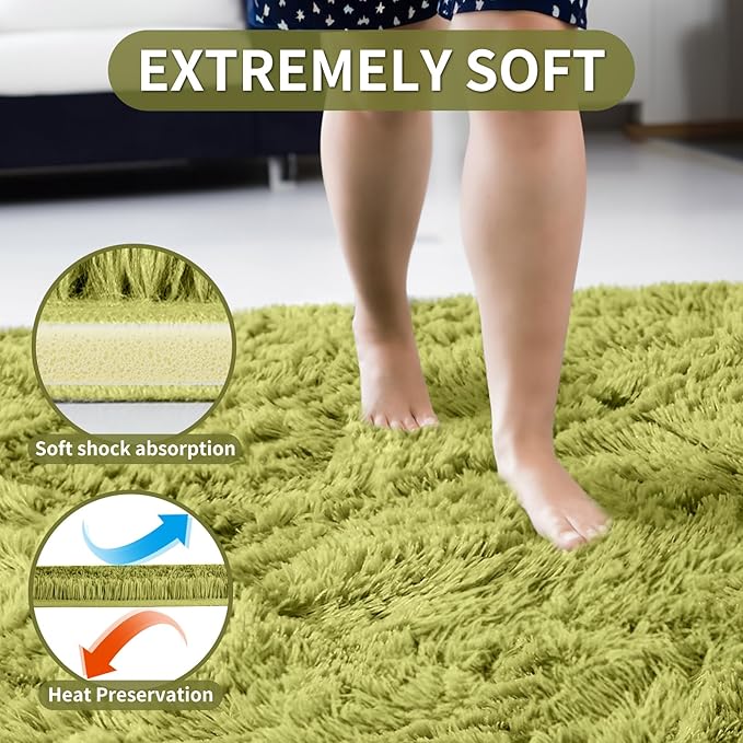 Merelax Soft Modern Indoor Shaggy Area Rug for Bedroom Livingroom Dorm Kids Room Home Decorative, Non-Slip Plush Fluffy Furry Fur Rugs Comfy Nursery Accent Floor Carpet 8x10 Feet, Green