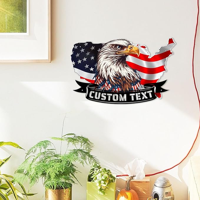Personalized Eagle Metal Wall Art, American Flag Wall Decor, Colorful Eagle Wall Signs Fourth of July Decorations, Metal Wall Decor For Home Office/Living Room/Indoor/Outdoor
