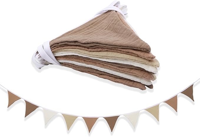 Pennant Banner Flags,Infant and toddler room decoration pennant,for Nursery Decor Baby Birthday Boho Wedding Shower Party Event (Beige triangular flag banner97)