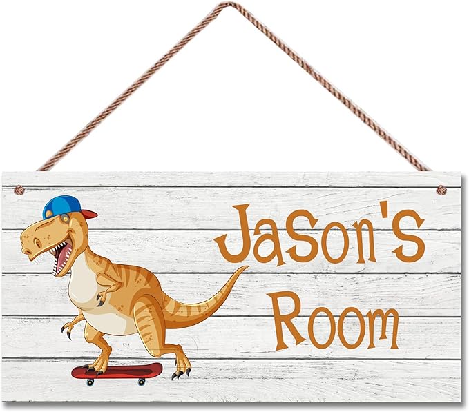 Personalized Signs Cute Dinosaur Sign For Kids Room,Playing skateboards, Custom Name Door Wall Decor For Boys Room Floral Nursery Art Plate For Girls Bedroom Little Man Cave