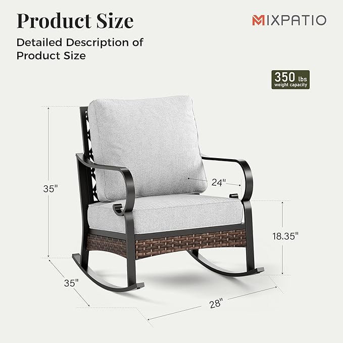 Outdoor Patio Rocking Sofa Chairs Set of 2 Steel Frame Porch Furniture with Deep Seating and 5.75" Cushions for Lawn Backyard Deck, Light Grey