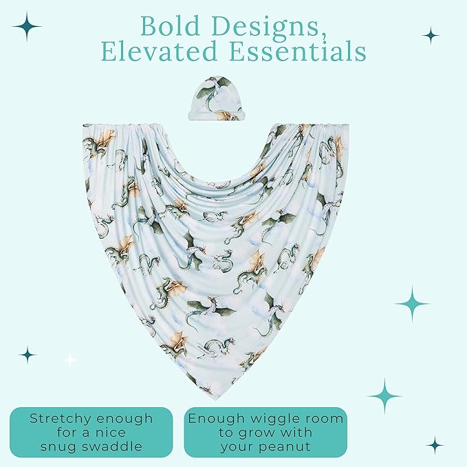 Posh Peanut Baby Swaddle Blanket & Beanie - Matching Newborn Swaddle Set, Doubles As Receiving Blanket or Nursing Cover