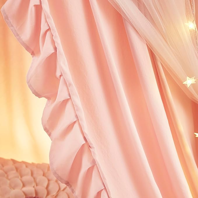 Mengersi Bed Canopy for Girls,Princess Round Dome Canopy Bed Curtains-Dreamy Mosquito Net Castle Play Tent Castle for Girls Room Decor (Beige Pink/Double)