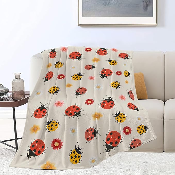 Ladybug Blanket Ladybug Throw Blanket Flannel Stuff Merch Cozy Christ Decor Fleece Plush Fuzzy Warm Soft Lightweight Bedding Gifts for Insect Lover Women Men Boy Girls Couch 50"X40"