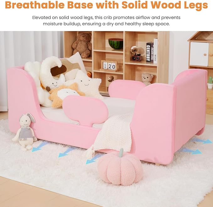 Toddler Bed, Whole Soft Padded Toddlers Floor Bed Frame, Kids Beds with Extra Safety Broad, Toddler Beds for Girls Boys Children - Standard Crib Size (Mattress NOT Included)