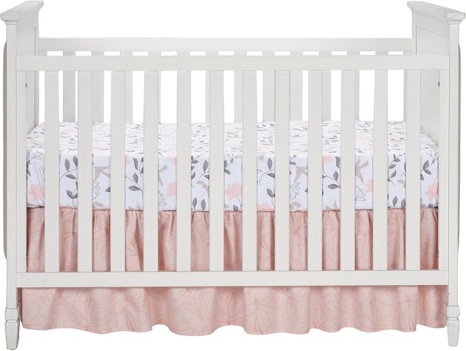 Lambs & Ivy Petals Gray/Pink Sateen Cotton Floral 3-Piece Baby Crib Bedding Set