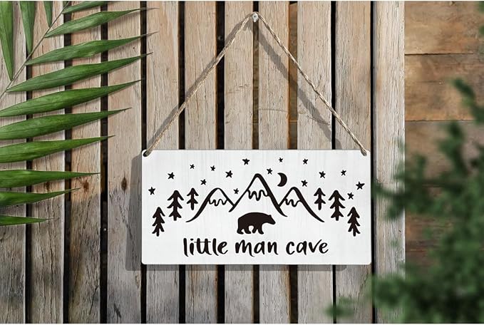 Woodland Nursery Wall Decor for Baby Boys Nursery Room Decor for Boys Bedroom Farmhouse Sign Rustic Bear Forest Animal Little Man Cave Sign 12 × 6 Inch（Wood 4011）