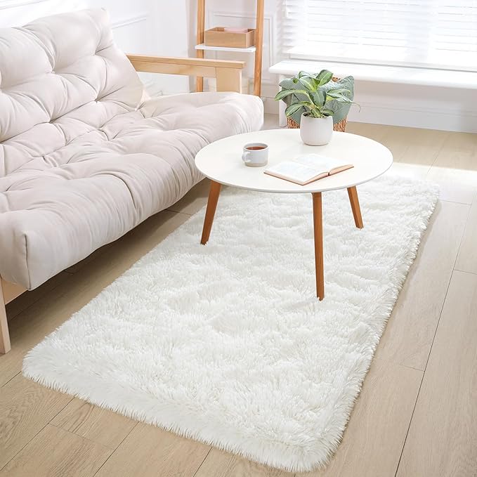 BENRON Fluffy Runner Rugs 2x4, Soft Long Runners for Bedroom Hallyway Entryway Kitchen, Washable Fuzzy Throw Rug for Kids Girls Room Decor Photo Prop, Cream White