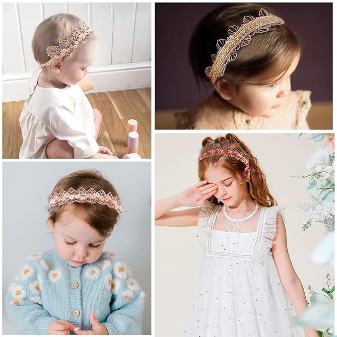 cherrboll Baby Flower Bows Headbands 6pcs Floral Hair Wraps Nylon Hairbands Crown Newborn Infant Toddler Hair Accessories
