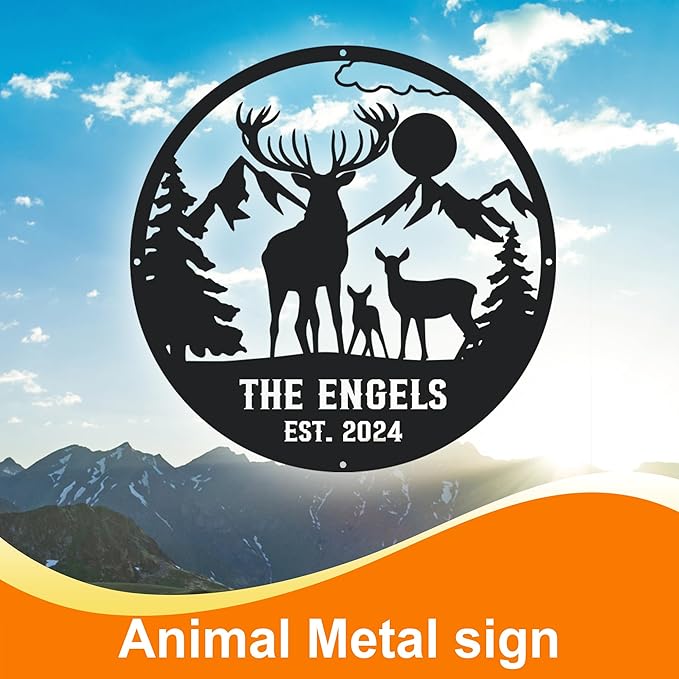 Metal Signs Customized, Personalized Family Name Sign, Deer Wall Art, Housewarming Gifts, Wildlife Lover's Gift, Country Rustic Room/Porch/Cabin/Antler Decor