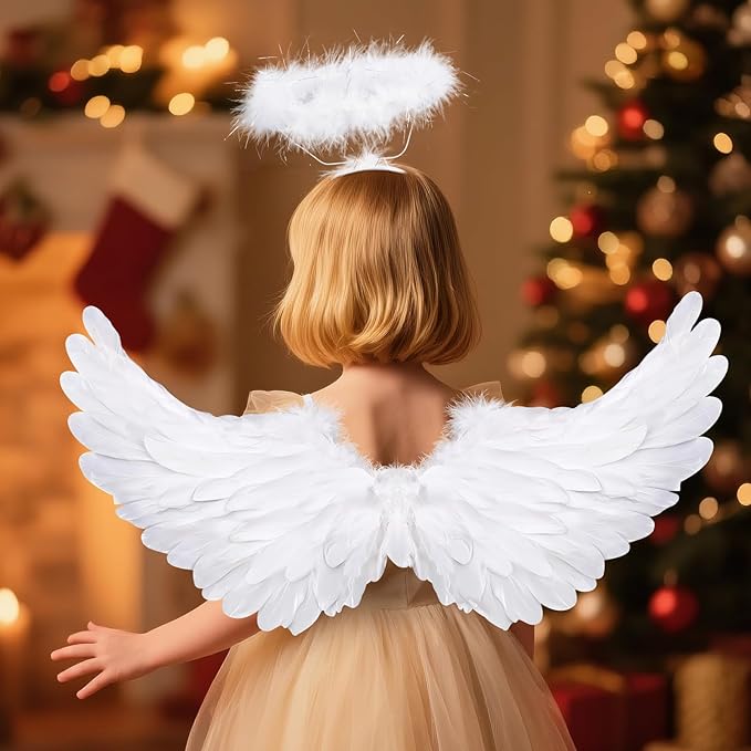 Angel Wings, Feather Angel Wings and Halo, Angel Wings Costume for Adult Kids Women Girls Halloween