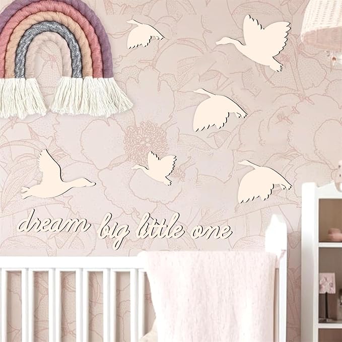Dream Big Little One Wooden Walls Decor Baby Room Arts Decals Nursery Wall Art Sign Sticker Peel and Stick Colorable Inspirational Art Decoration for Kids Boys Girls Bedroom Playroom Decor-10pcs