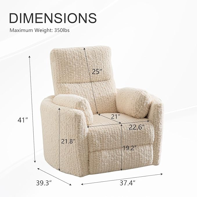 Swivel Glider Recliner, Boucle Upholstery Recliner with 2 Pillow, Nursery Glider Rocker Chair, Power Reclining Sofa Chair for Living Room/Office/Apartment/Off-White