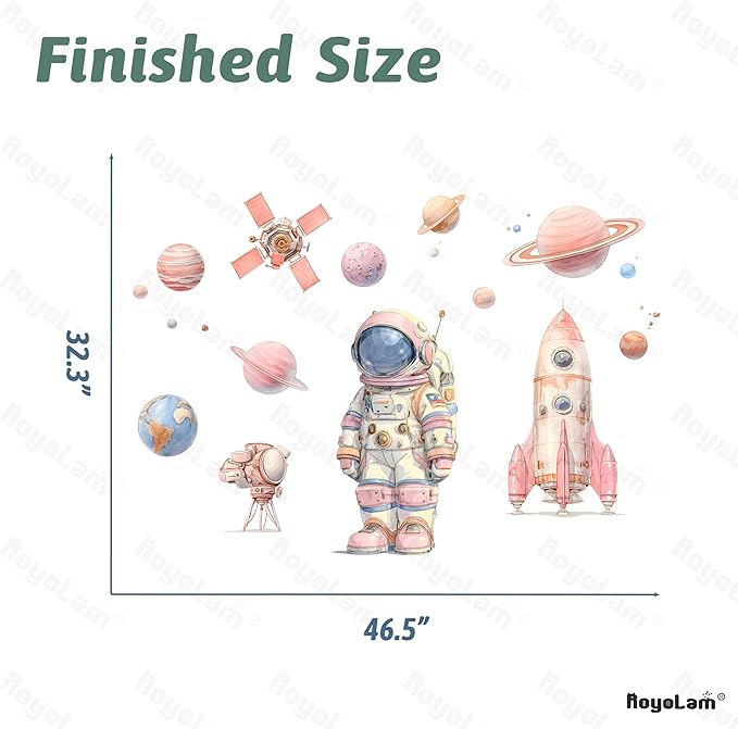 Pink Space Astronaut Wall Decals Removable Cartoon Vinyl Stickers for Nursery Girls Room and Playroom Decor Peel and Stick Galaxy Theme Wall Art