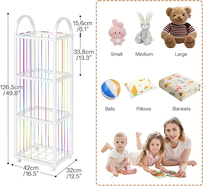 HOOBRO Stuffed Animal Storage & Organizer, Thicken PVC Stuffed Animal Holder with Wheels and Elastic Band, Zoo Plush Toy Storage Organizer for Nursery, Playroom, Living Room, White WT128CW01