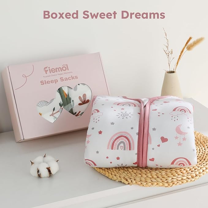 Baby Sleep Sack 0-6 Months, 2.5 TOG Cotton Winter Baby Wearable Blanket with 2-Way Zipper, Warm Soft Sleeping Bag for Newborn Infant Boy Girl, Small Rainbow
