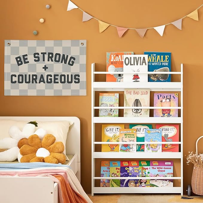 Motivational Quotes Boys Room Decor，Be Strong Courageous Bibie Joshua 1:9 Playroom Decor Linen Canvas Banner,Vintage Checkered Wall Hanging Flag Decor for Kids Toddler Room 30x20 bestrong