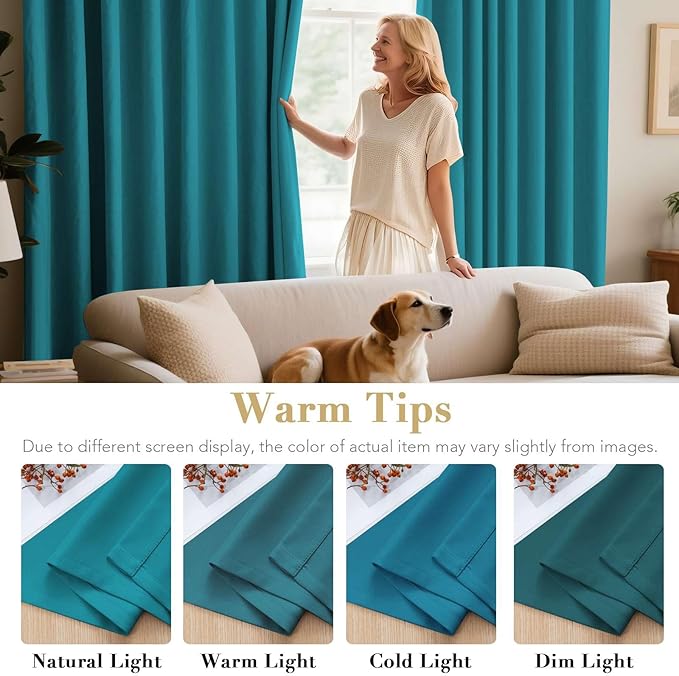 H.VERSAILTEX Premium Blackout Thermal Insulated Room Darkening Curtains for Bedroom/Living Room - Classic Grommet Top (2 Panels, Turquoise Blue, 52 Inch by 54 Inch)