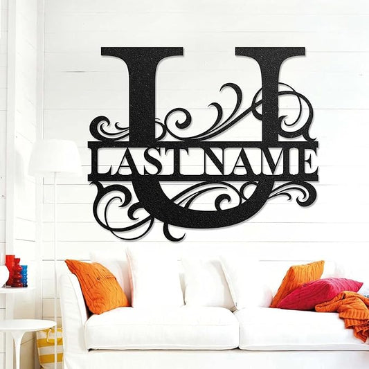 LULLBABYMALL Custom Metal Signs - Last Name Sign, Split Letter Monogram, Letter U, Family Name Wall Art, Outdoor Metal Signs, Personalized Wedding Gift