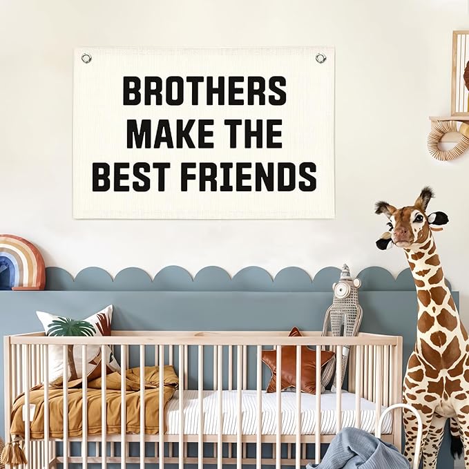Lacama Boys Room Decor, Brothers Make The Best Friends, Canvas Banner Wall Hanging Flag Decor for Nursery Classroom Playroom Kids Room 30x20 Inch