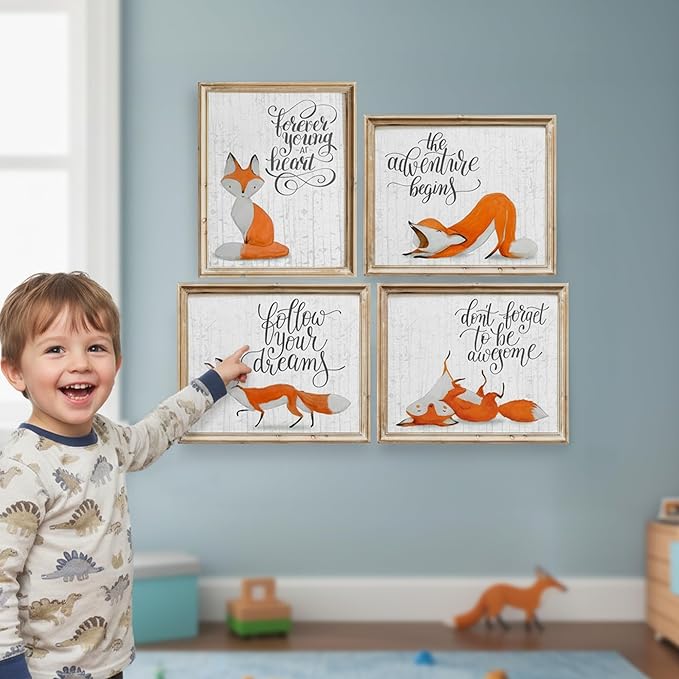 DREAM BIG PRINTABLES Fox Wall Art Prints (Set of 4) - Unframed - 8x10s | Whimsical, Rustic, Adorable | Nature, Animal Themed | Living Room, Bedroom, Nursery Room Decor for Animal Lovers