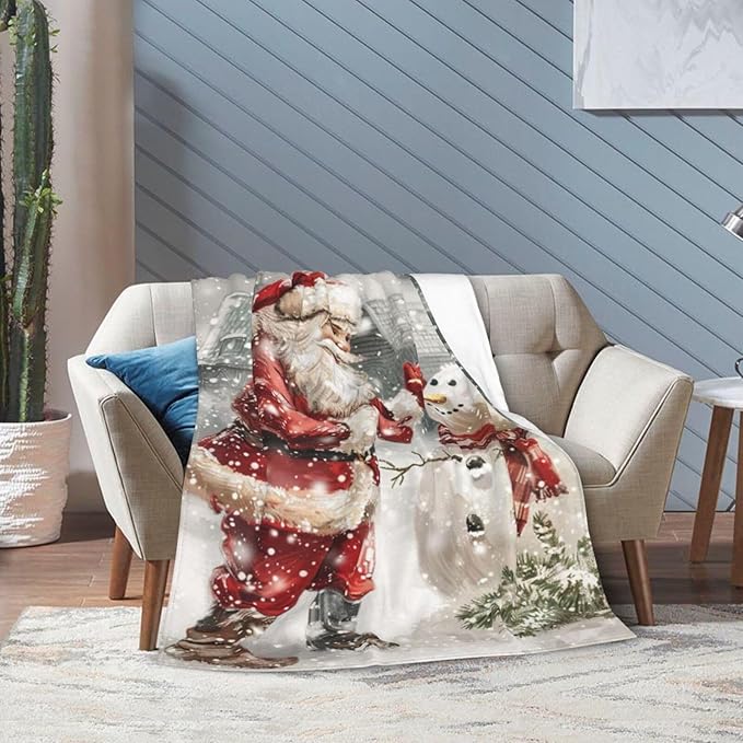 Christmas Snowman Blanket Santa Claus Throw Blanket Flannel Stuff Merch Cozy Decor Fleece Soft Plush Fuzzy Warm Lightweight Bedding Snowman Lover Gifts for Women Men Girl Boy Couch Soft 60"X50"