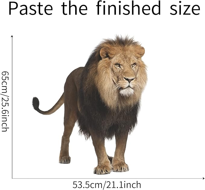 ROFARSO Lifelike Cool Standing Lion Animal Wall Sticker Removable Wall Decal Peel and Stick Wall Art Decoration Home Decor for Nursery Kid Baby Bedroom Living Room Playing Room Mural