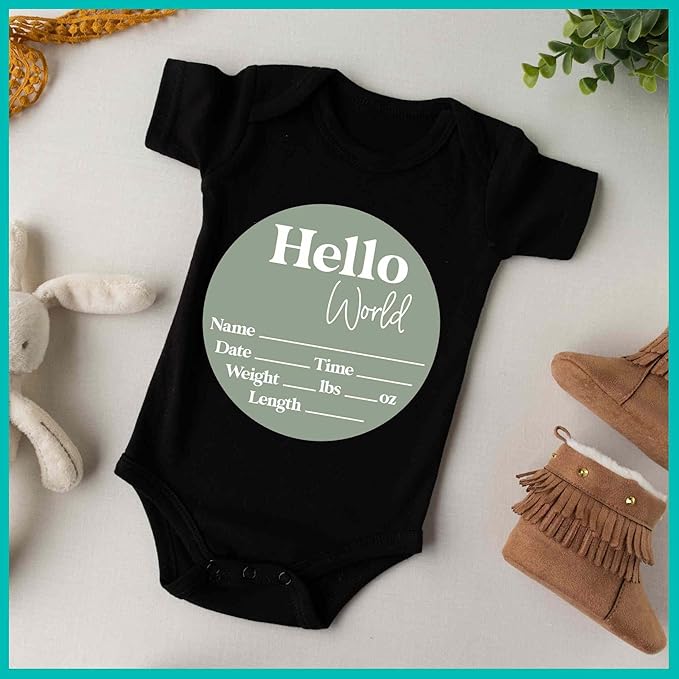 Hello World Newborn Sign - Baby Name Birth Announcement Plaque for Hospital - Photo Prop - Sage Green Nursery Decor - Shower Gift