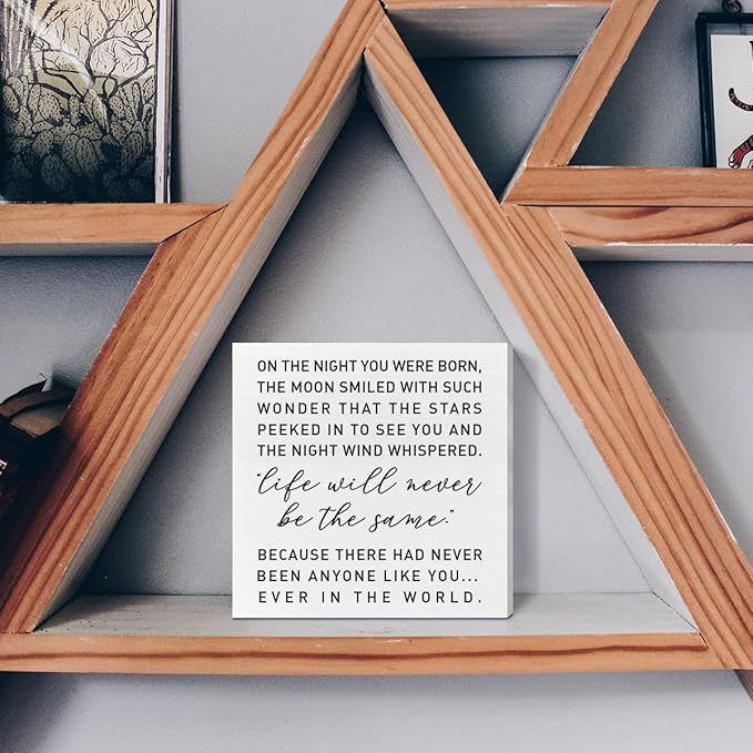 Nursery Desk Wooden Box Sign Decor - 'On The Night You Were Born', Neutral Nursery Decor - Desk Decoration & Baby Shower Gifts for New Baby Boys & Girls