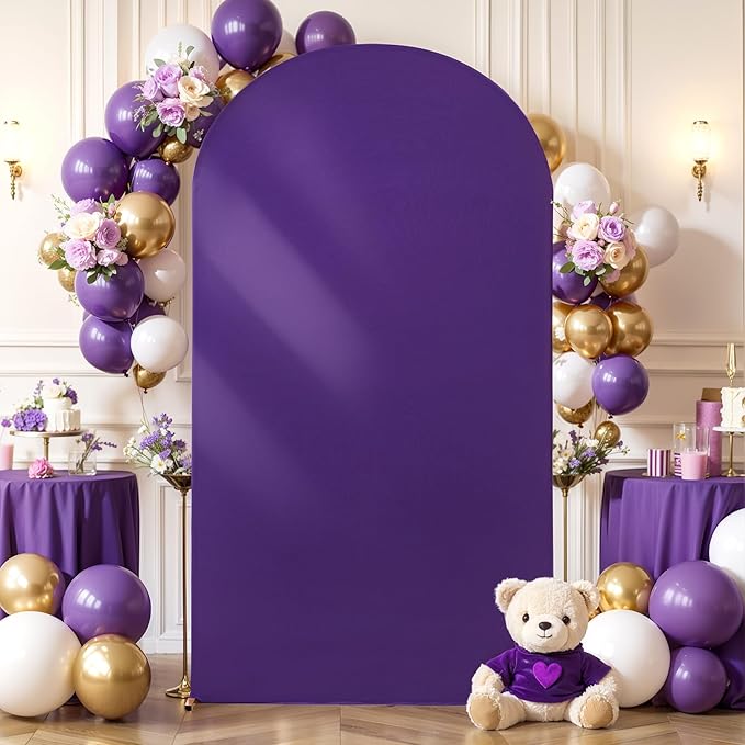 Purple Arch Cover 6.6FT Spandex Fitted Wedding Arch Stand Covers Round Top Chiara Arch Covers Stretchy Backdrop Cover for Birthday Party Ceremony Banquet Decoration