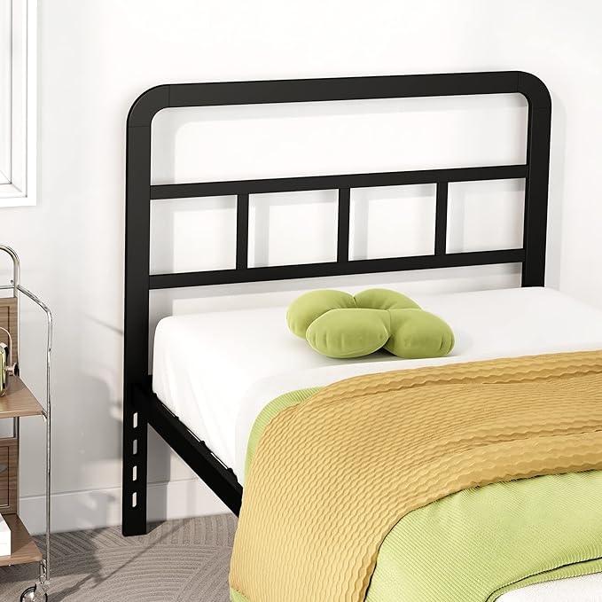 14 Inch Twin XL Bed Frame with Headboard No Box Spring Needed Metal Platform Heavy Duty Steel Slat Mattress Foundation/Easy Assembly/Noise Free/Black