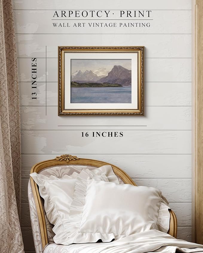 ARPEOTCY Vintage Gold Framed Wall Art, Coastal Range Seaside Landscape Paintings 13x16 inch Victorian Wall Decor for Living Room Bedroom Bathroom Canvas Prints Antique Pictures Frame