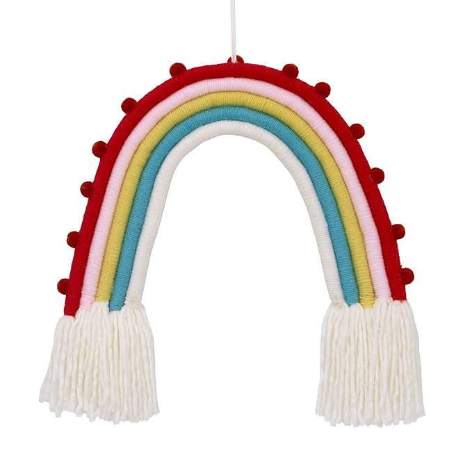 Little Love by NoJo Rainbow Tapestry Red, Pink, Yellow, Blue and White Yarn Wall Décor
