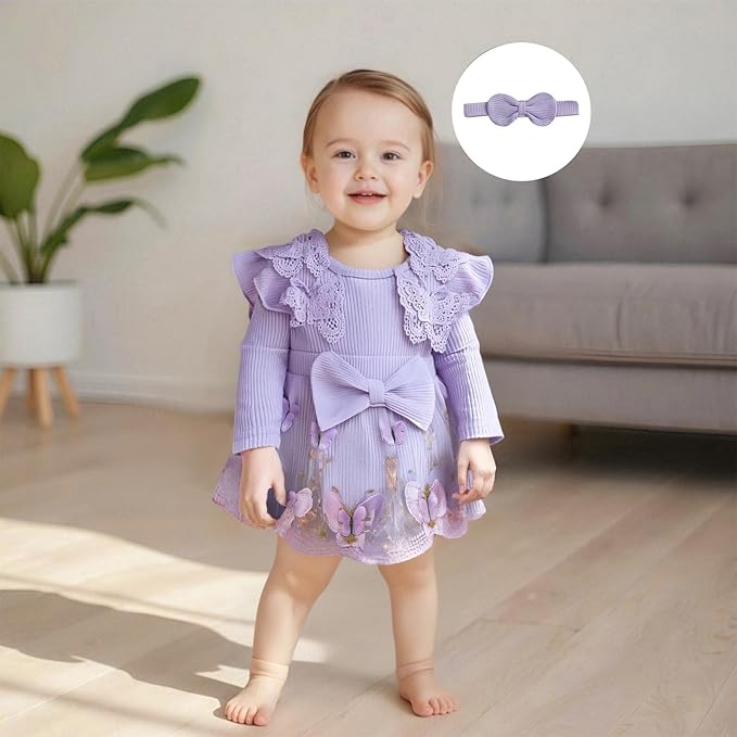 Giraropa Baby Girl Fall Winter Clothes Long Sleeve Romper Dress + Socks + Headband Newborn Infant Cute Casual Outfits