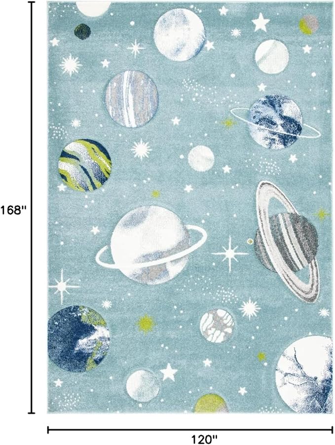 SAFAVIEH Carousel Kids Collection Area Rug - 10' x 14', Teal & Ivory, Non-Shedding & Easy Care, Ideal for High Traffic Areas for Boys & Girls in Playroom, Nursery, Bedroom (CRK103J)