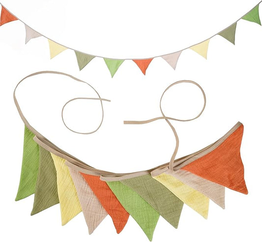 Fabric Bunting Banner, 2 Pack Handmade Neutral String Banner Each 8.5 ft 10 Flags Nursery Wall Hanging Wedding Birthday Home Baby Shower Party Decoration Bunting (Spring)