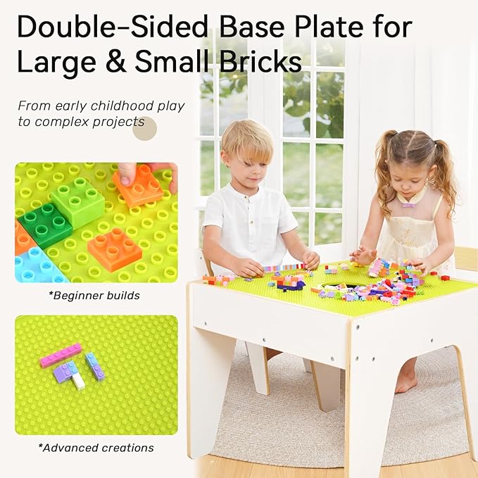 wingyz Kids Table and Chair Set for Study,Building,Art,Dining 4 in 1,Toddler Activity Table with Storage for Big/Small Blocks Construction,Wooden Sensory Play Desk with Chalkboard,Boy Girls Gifts