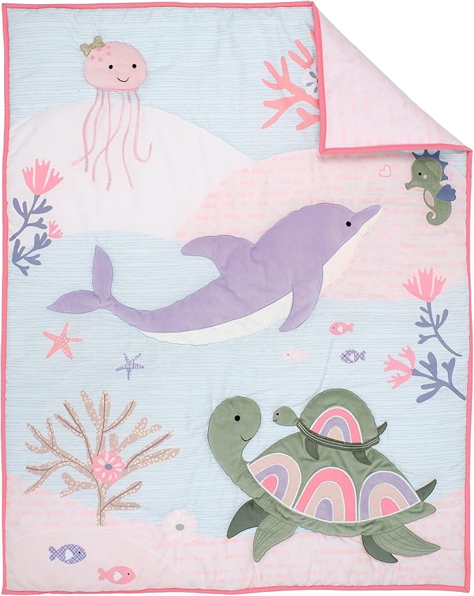 Lambs & Ivy Sea Dreams 3-Piece Dolphin/Turtle Nautical Baby Crib Bedding Set