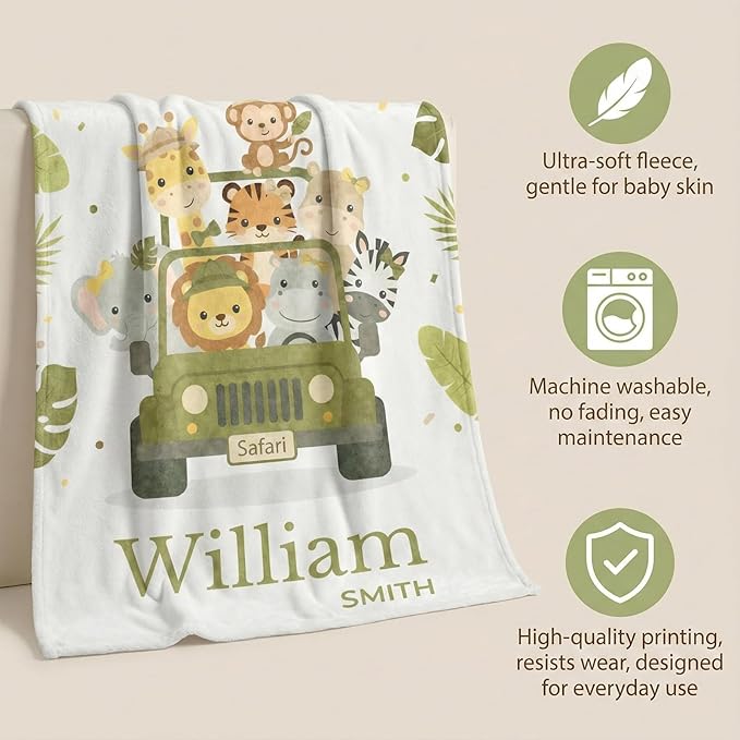 Personalized Baby Blanket for Girls, Custom Floral Baby Blanket with Name, Soft & Fuzzy Newborn Receiving Blankets for Toddler, Customized Baby Gifts for Birthday Baby Shower