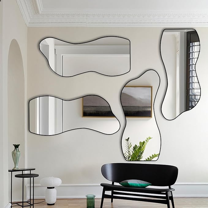 POZINO Irregular Mirror, Asymmetrical Wall Mirror, 47.2"x22" Frameless Abstract Mirrors for Wall, Modern Unique Shape Mirrors for Living Room Bathroom Bedroom Entryway Hallway
