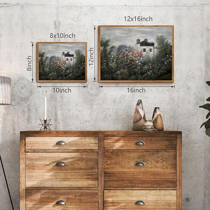 OIQArtOIQ Vintage Landscape Canvas Wall Art Framed Natural Scenery Painting Artwork Prints France Country Wilderness Farmhouse Decor Pictures Kitchen Bedroom Living Room Bathroom
