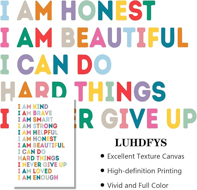 LUHDFYS Kid Affirmations Encourage Poster and Prints Colorful Wall Art Kids Bedroom Sign Nursery Playroom Canvas Wall Art Decor Unframed(16X24Inch Unframed)