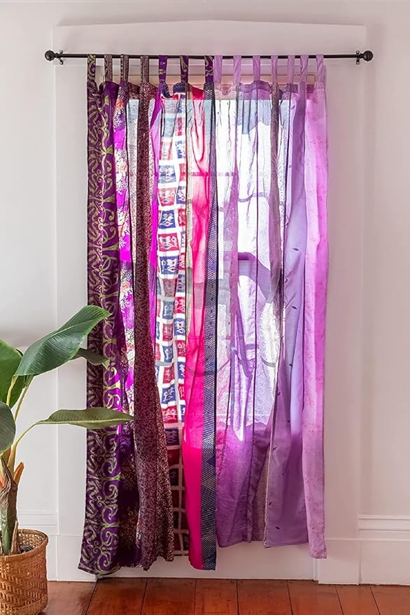 YILLE Sari Colorful Curtains Light-Filtering – Boho Curtains, Bed Canopy Panel, Tapestry or Window Treatment Beige Color (84 X 43 Inches) (Purple)