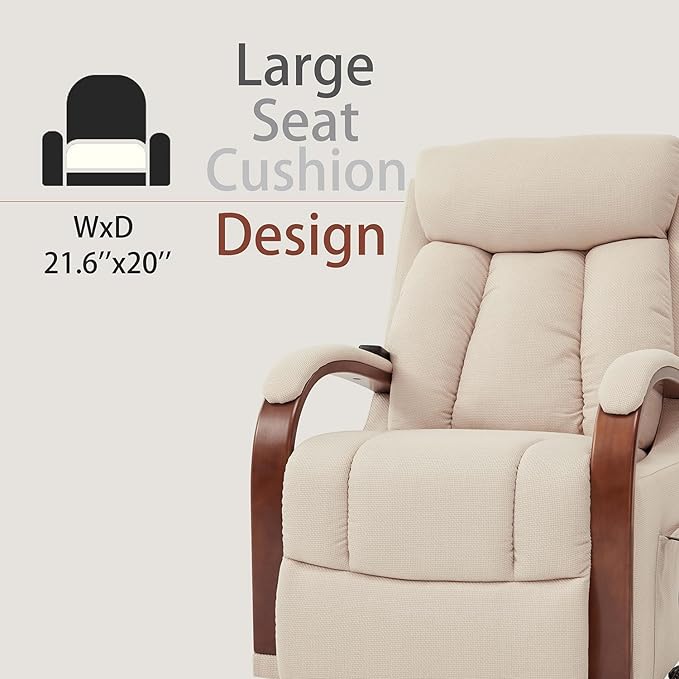 DYNOX Small Lift Chair Recliner with Heat and Massage, Dual Motor Power Lift Sofa for Elderly,Infinite Adjust for Back and Footrest,Side Pocket(9185,Beige,Linen Fabric
