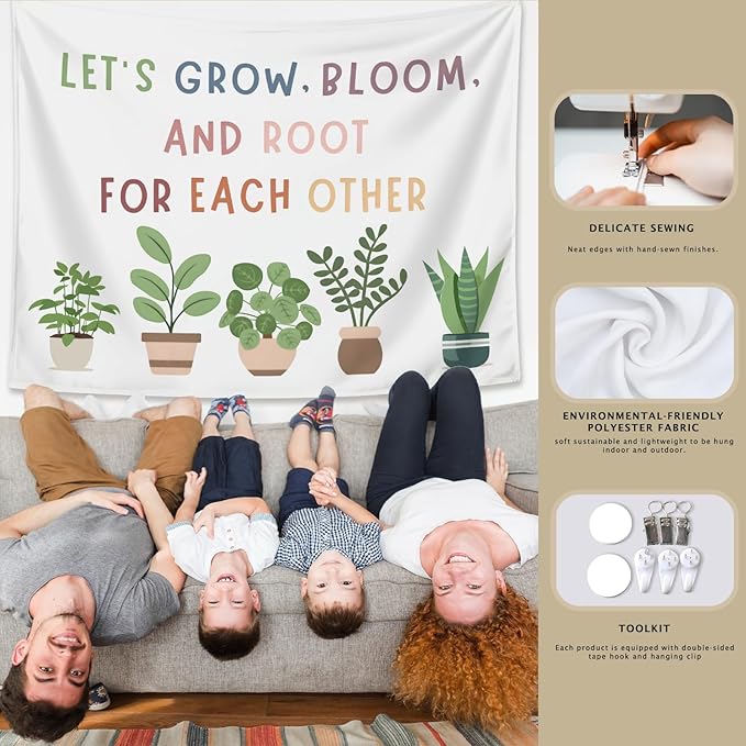LIANGW Classroom Decor, Positive Affirmations Wall Decor, Boho Classroom Tapestry, Lets Grow Bloom And Root For Each Other, Nature Plant Education Wall Art Tapestries Wall Hanging 50x60 inches